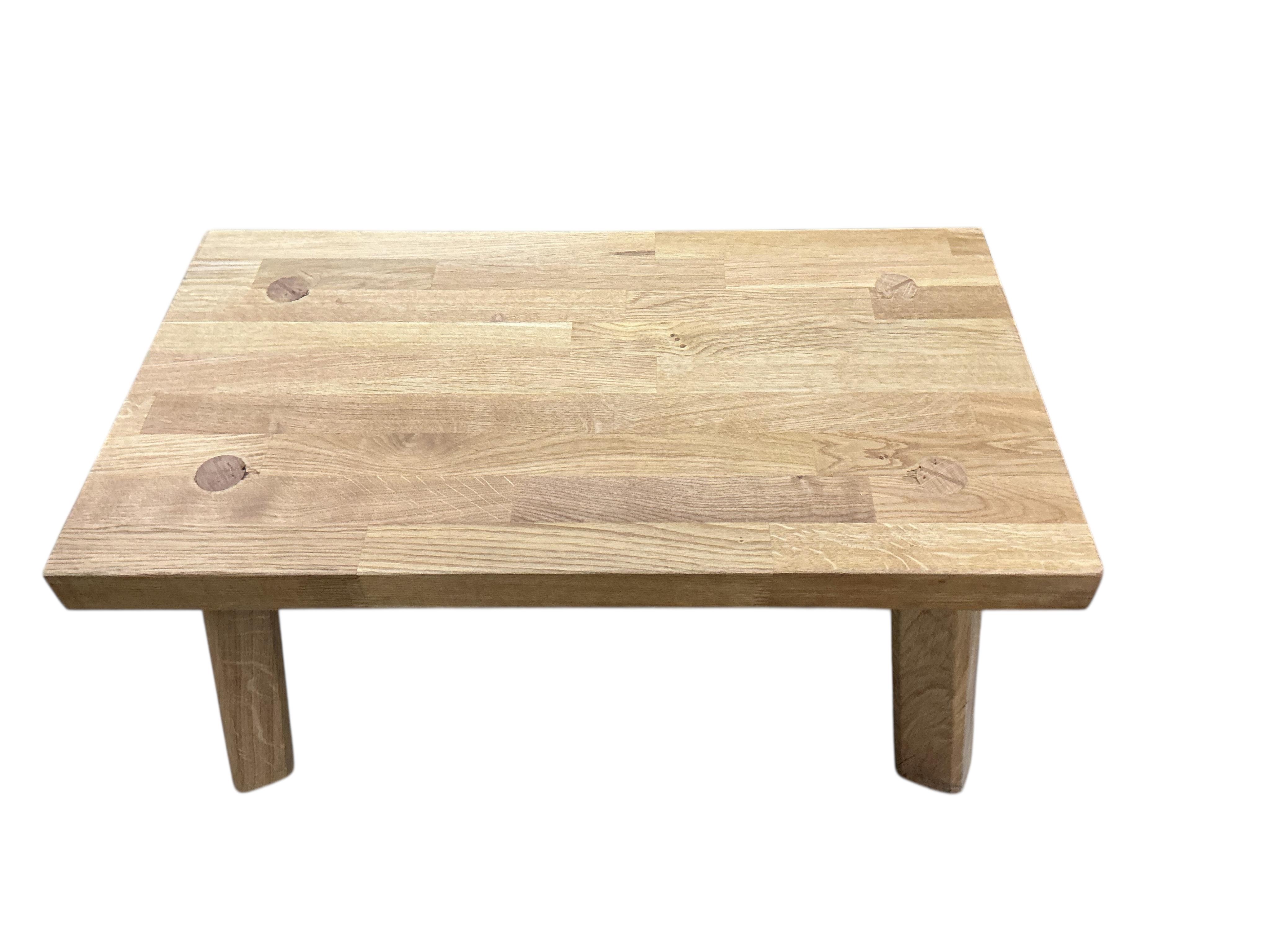A pair of contemporary rectangular oak occasional tables, width 66cm, depth 37cm, height 36cm